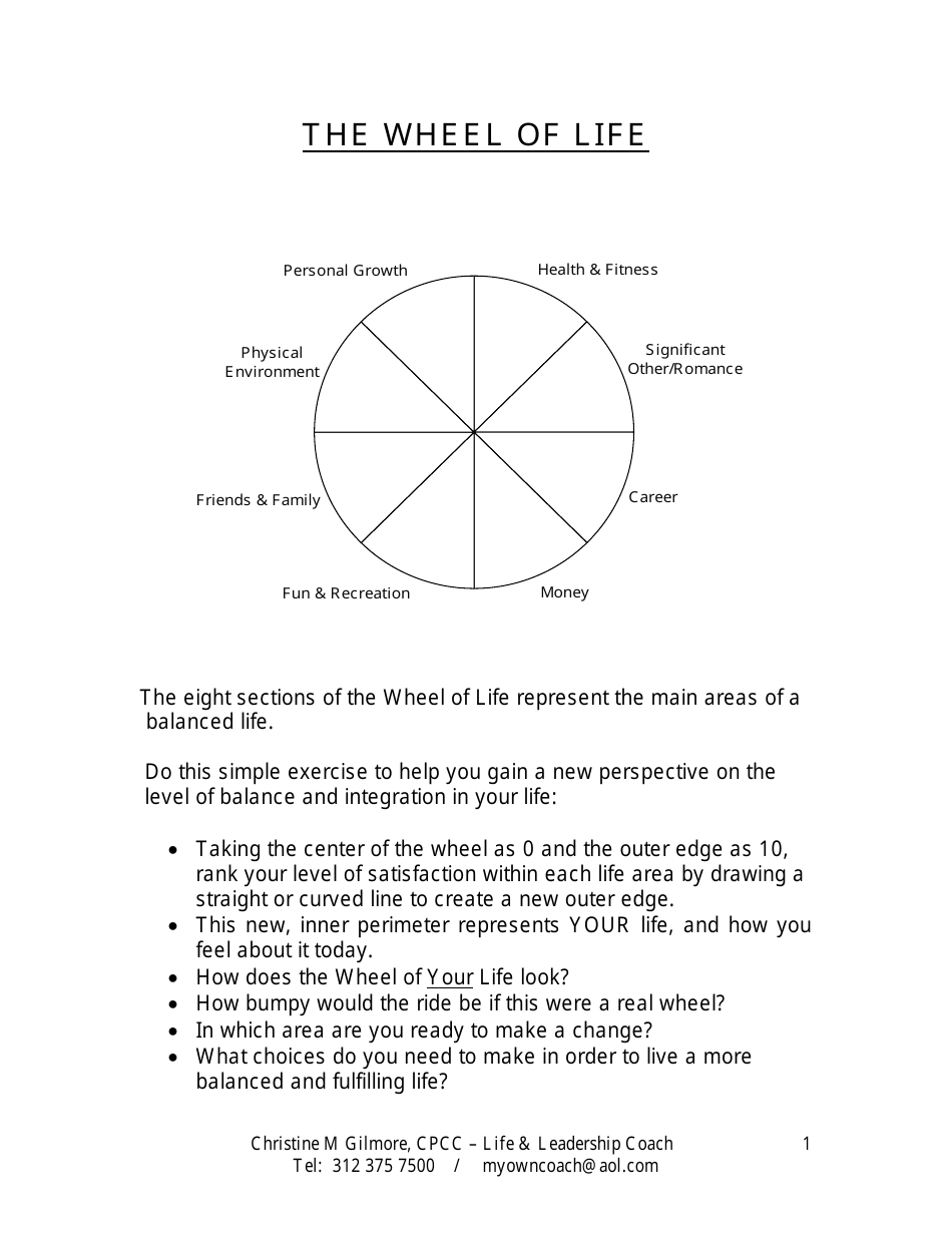 Wheel of Life Worksheet Template, Page 1