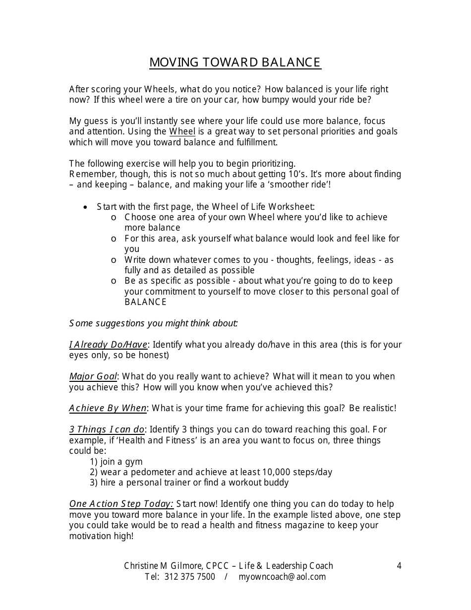 Wheel of Life Worksheet Template, Page 4