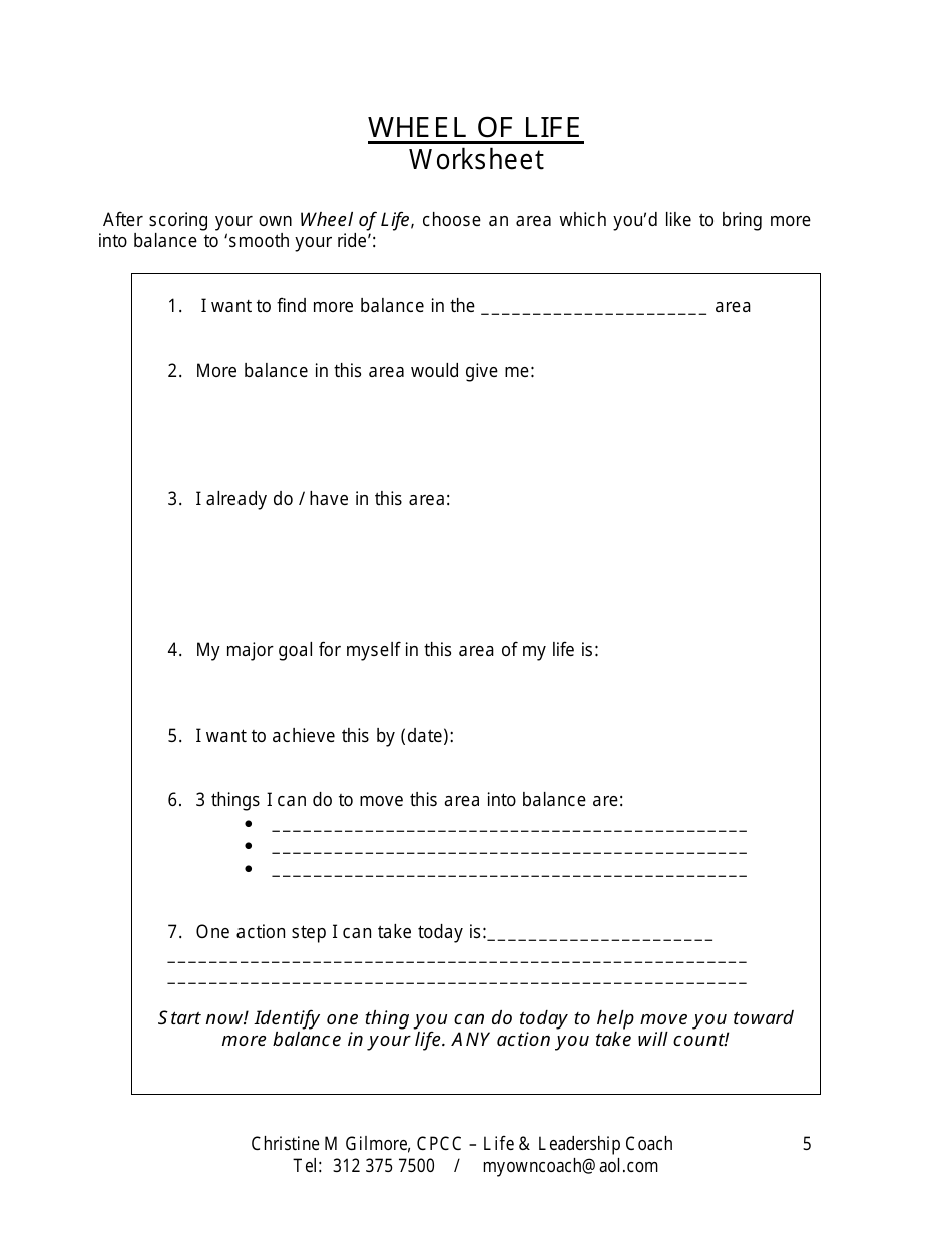 Wheel of Life Worksheet Template, Page 5