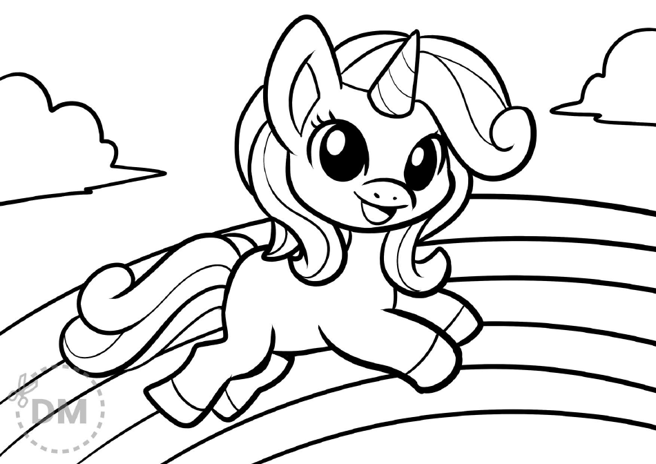 Rainbow Unicorn Coloring Page, Page 1
