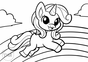 Document preview: Rainbow Unicorn Coloring Page