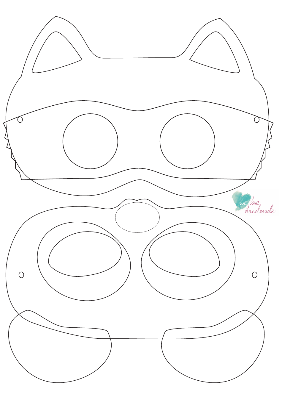 Raccoon Mask Coloring Template, Page 1