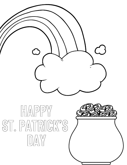 Happy St. Patrick's Day Rainbow Pot Gold Coloring Page Download Pdf