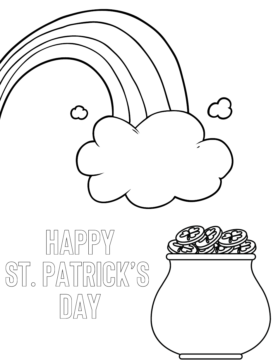 Happy St. Patrick's Day Rainbow Pot Gold Coloring Page Download ...