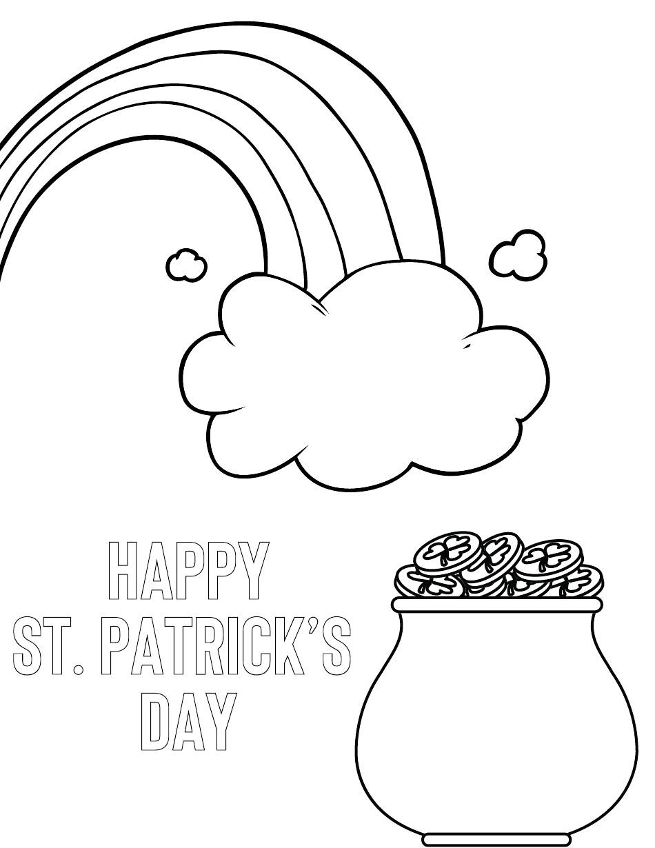 Happy St. Patricks Day Rainbow Pot Gold Coloring Page, Page 1
