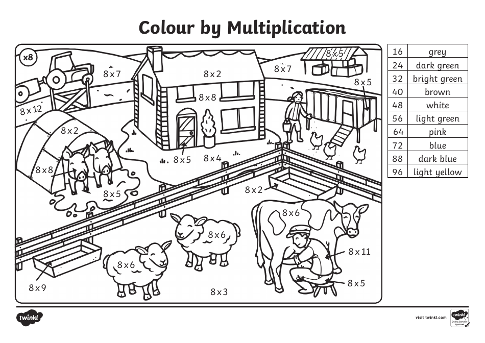 Colour by Multiplication Coloring Book, Page 8