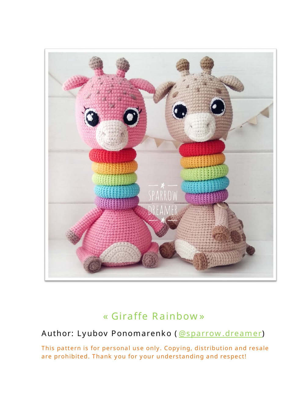 Giraffe Rainbow Crochet Pattern, Page 1