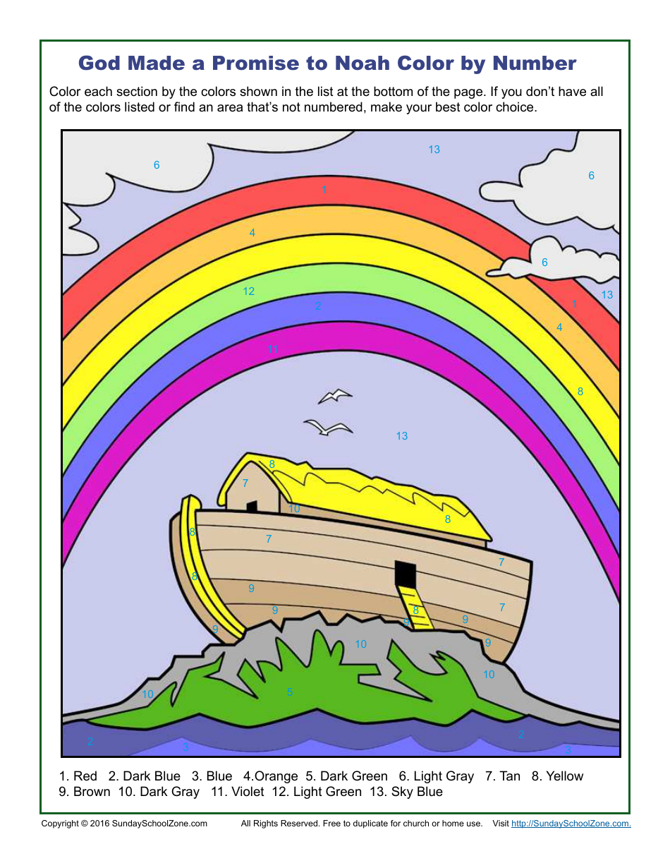 God Made a Promise to Noah Color by Number, Page 2