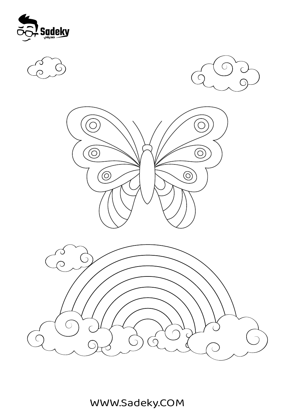 Rainbow Butterfly Coloring Page, Page 1