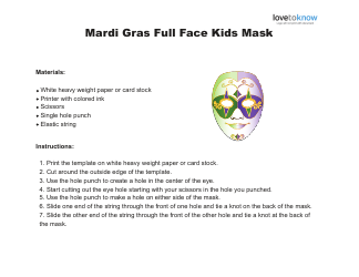 Document preview: Mardi Gras Full Face Kids Mask Template