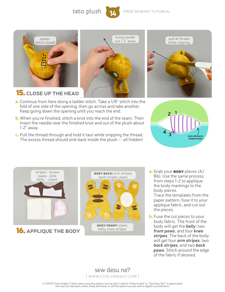 Teto Plush Sewing Pattern Template, Page 14