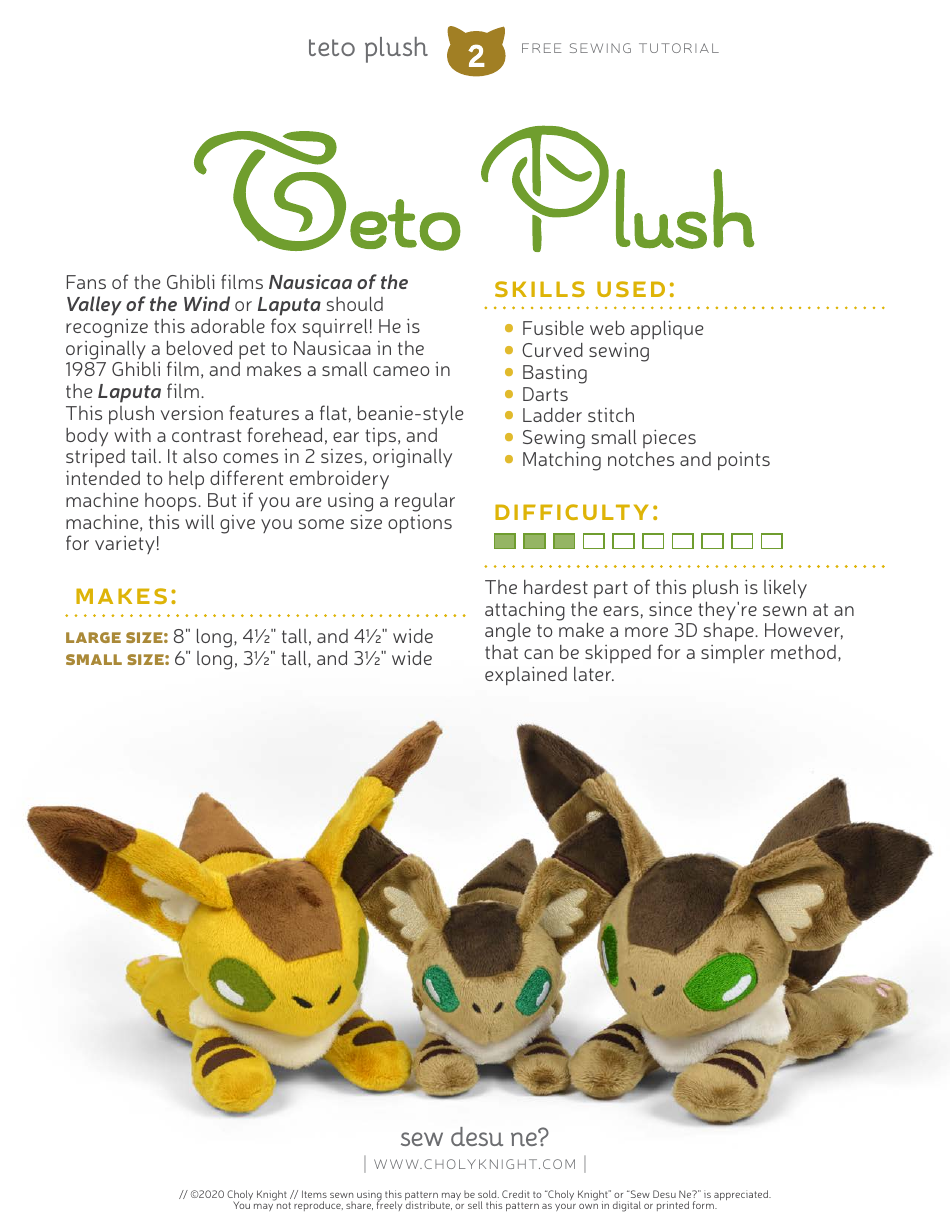 Teto Plush Sewing Pattern Template, Page 2
