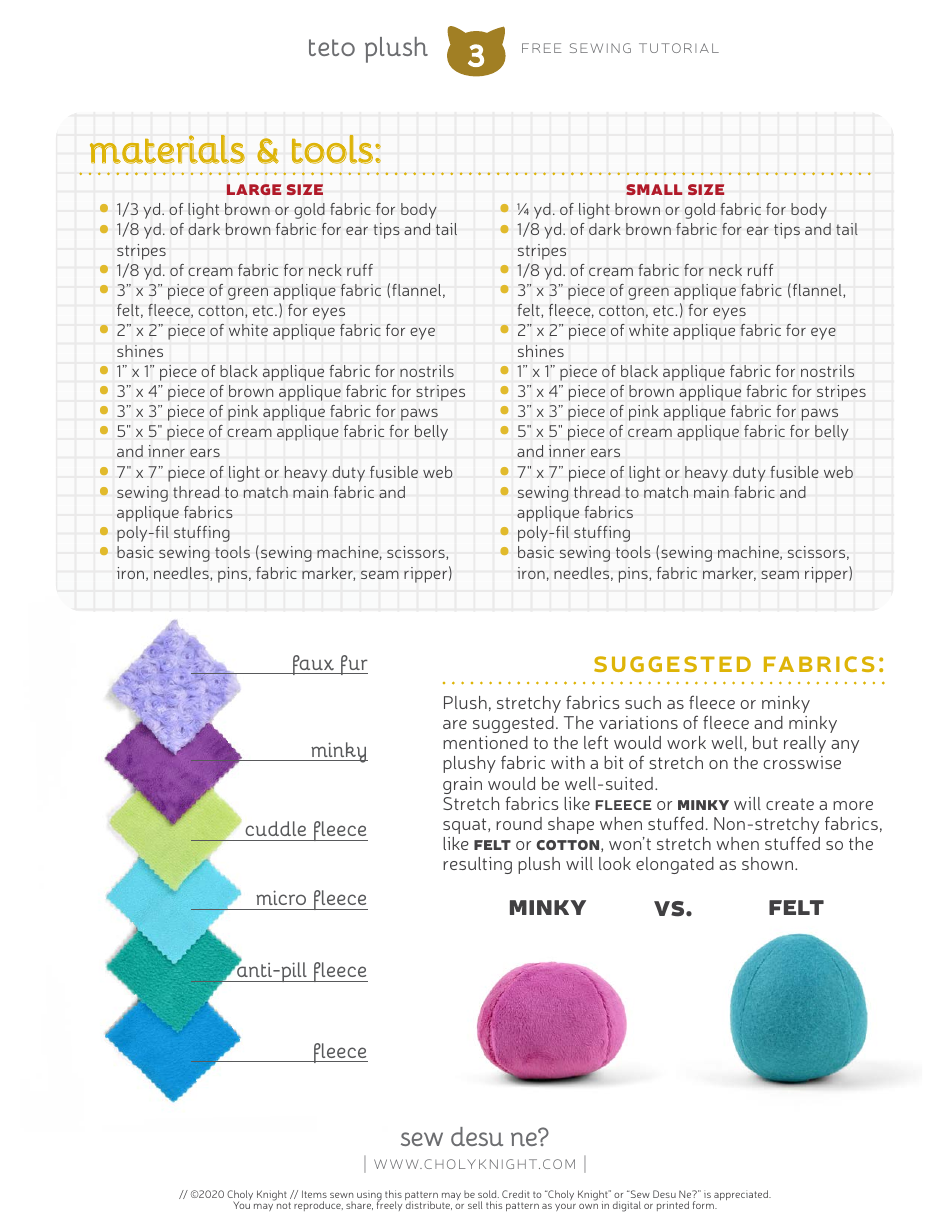 Teto Plush Sewing Pattern Template, Page 3