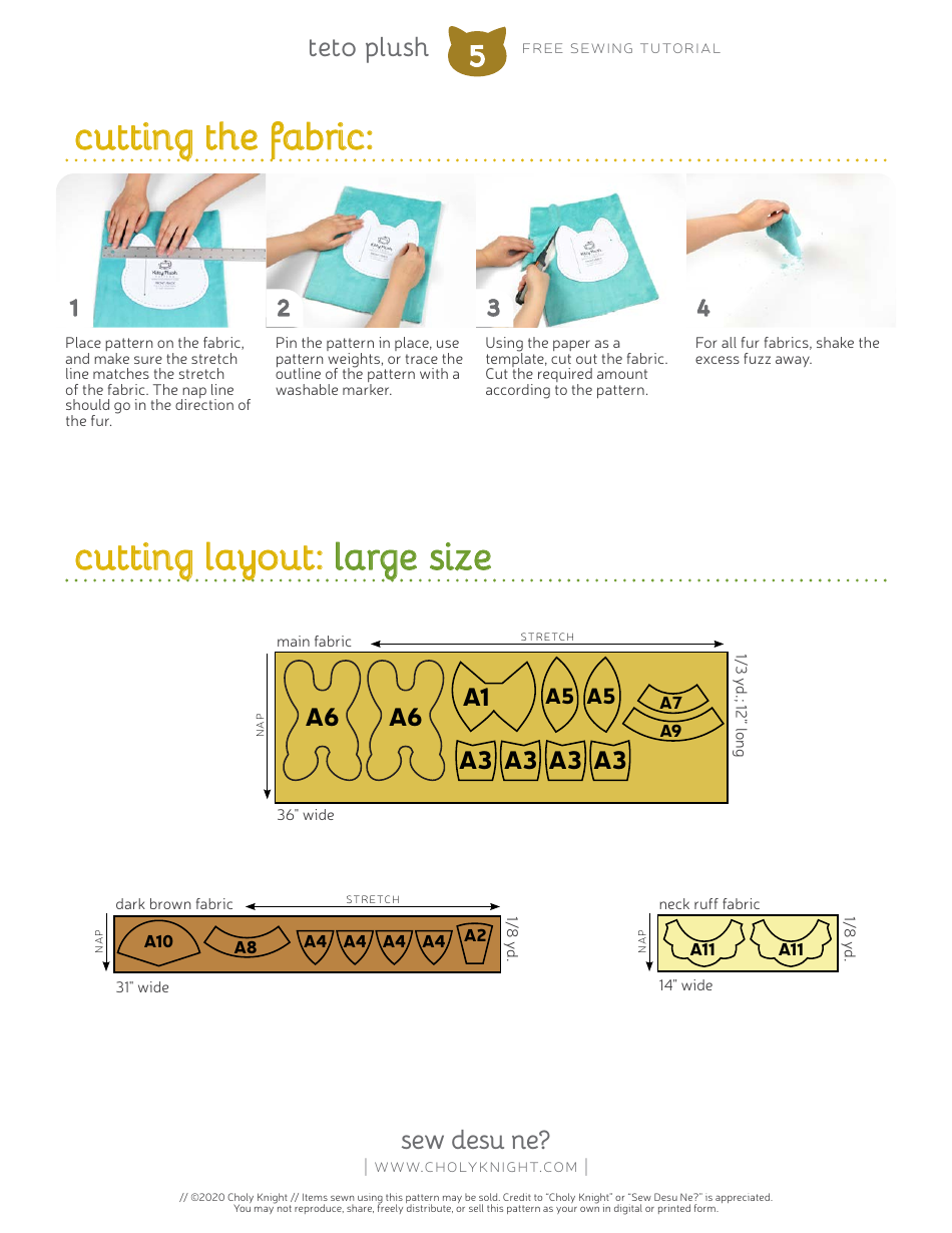 Teto Plush Sewing Pattern Template, Page 5