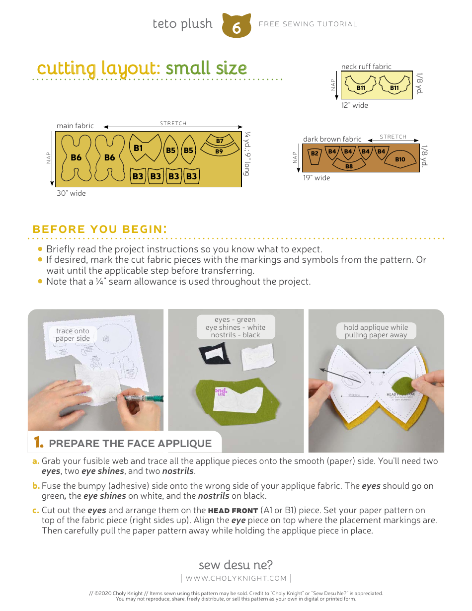 Teto Plush Sewing Pattern Template, Page 6