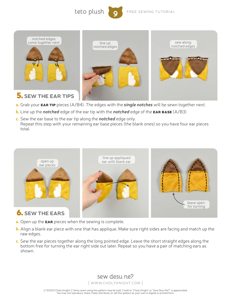 Teto Plush Sewing Pattern Template, Page 9