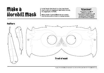 Document preview: Hornbill Mask Coloring Template - Beautiful