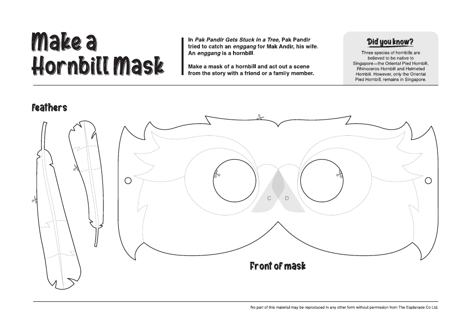 Hornbill Mask Coloring Template - Beautiful, Page 1