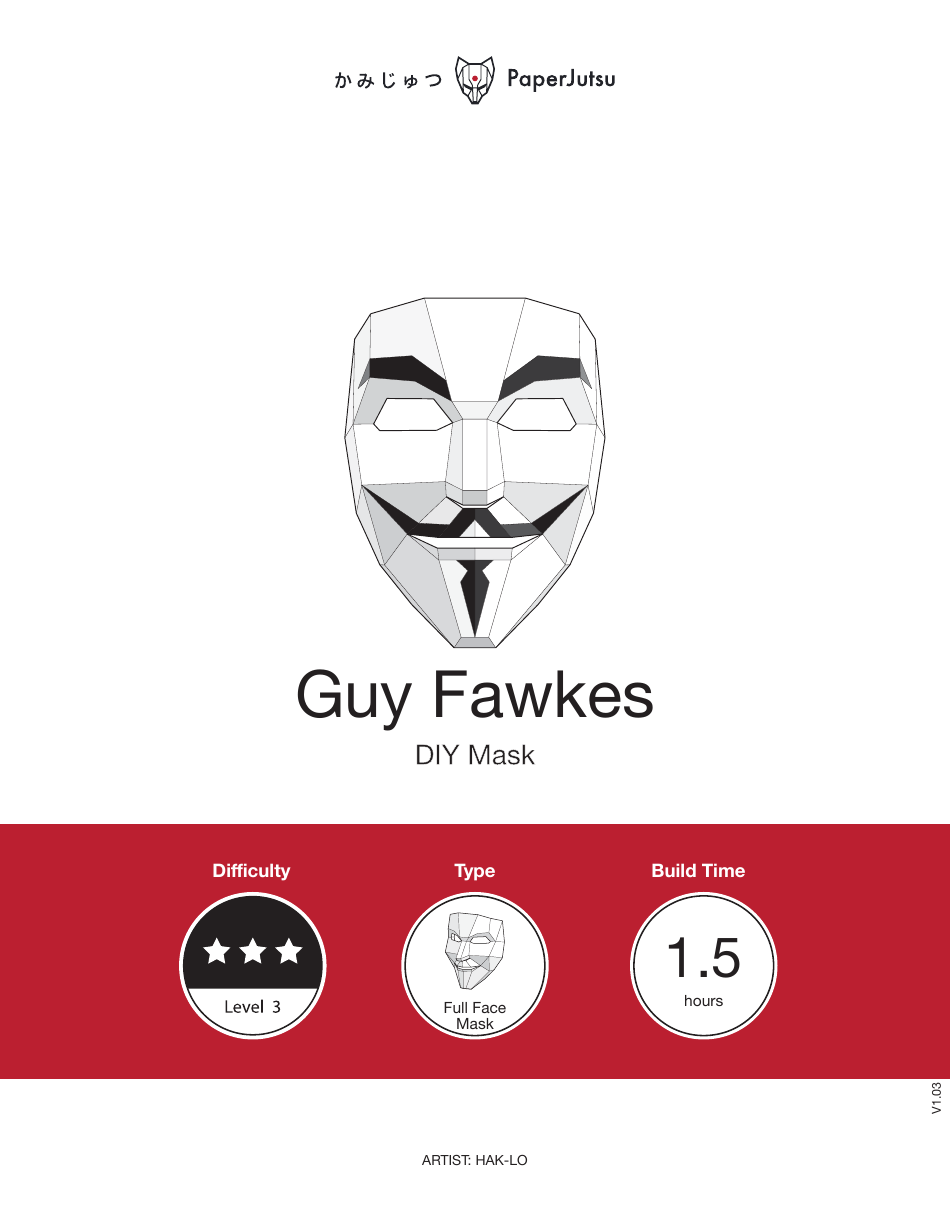 Guy Fawkes Mask Template - Paperjutsu, Page 1