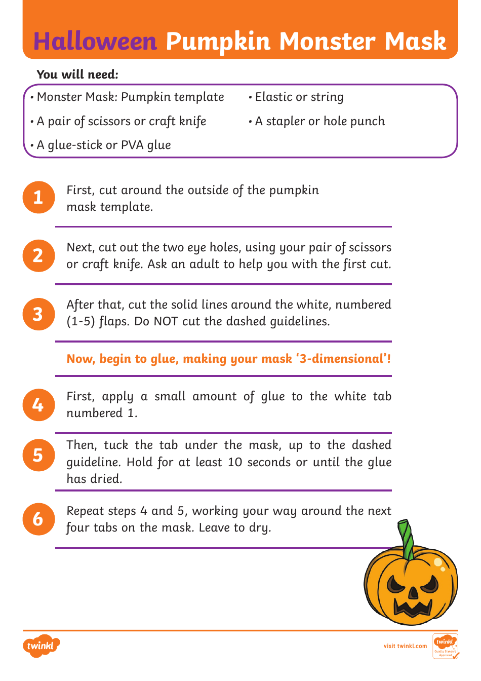 Halloween Pumpkin Monster Mask Template, Page 1