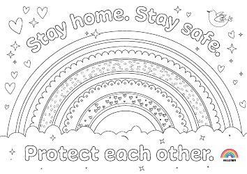 Document preview: Stay Home Rainbow Coloring Page