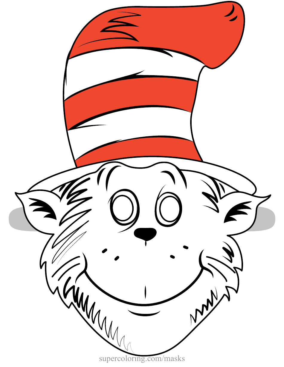 Cat in the Hat Mask Coloring Template, Page 1