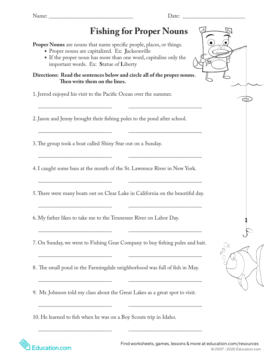 Common or Proper Noun Worksheet, Page 3