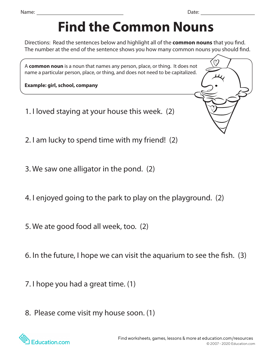 Common or Proper Noun Worksheet, Page 4