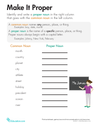 Common or Proper Noun Worksheet, Page 6
