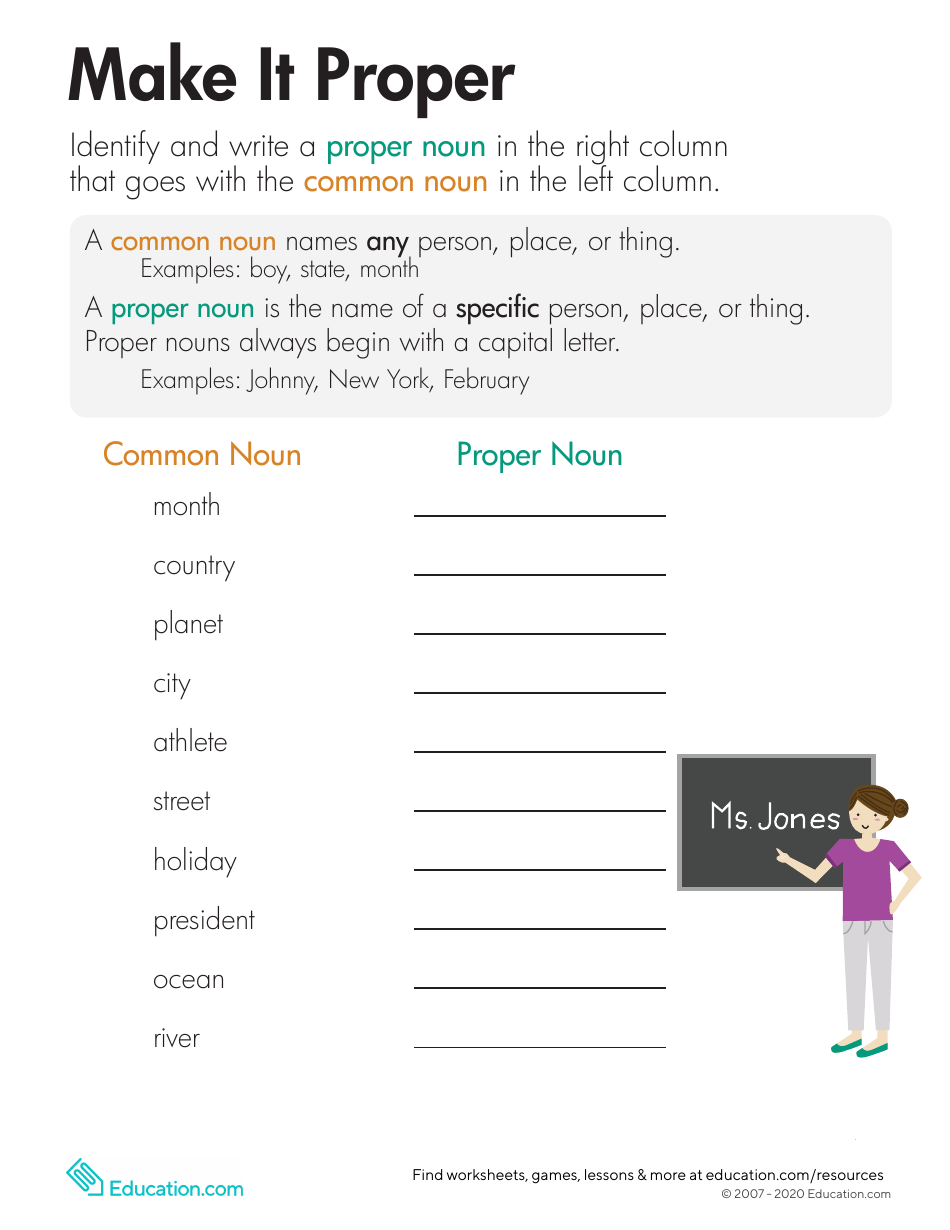 Common or Proper Noun Worksheet, Page 6