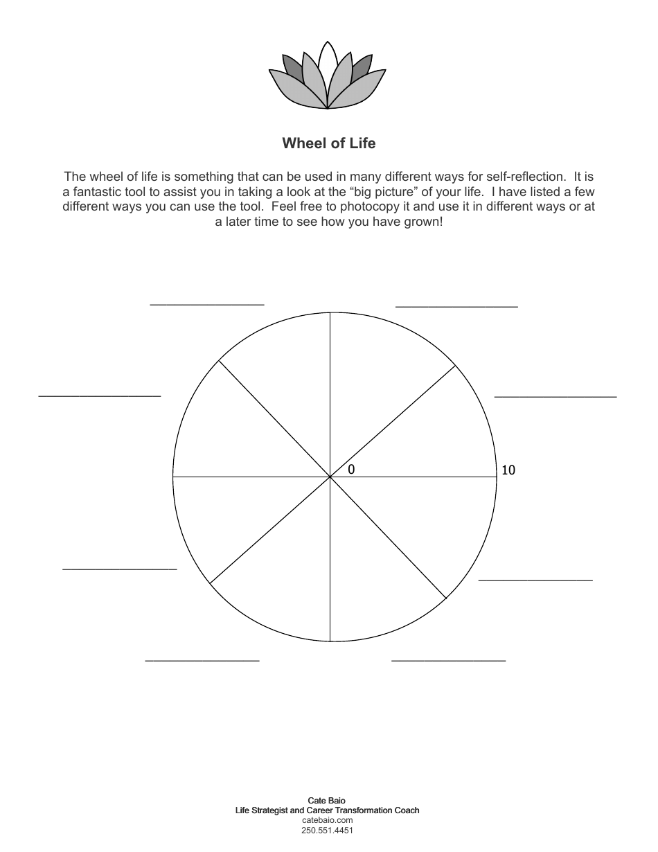 Wheel of Life Self-coaching Template, Page 1