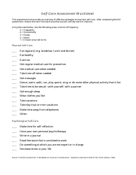 Document preview: Self-care Assessment Worksheet - Transforming the Pain: a Workbook on Vicarious Traumatization