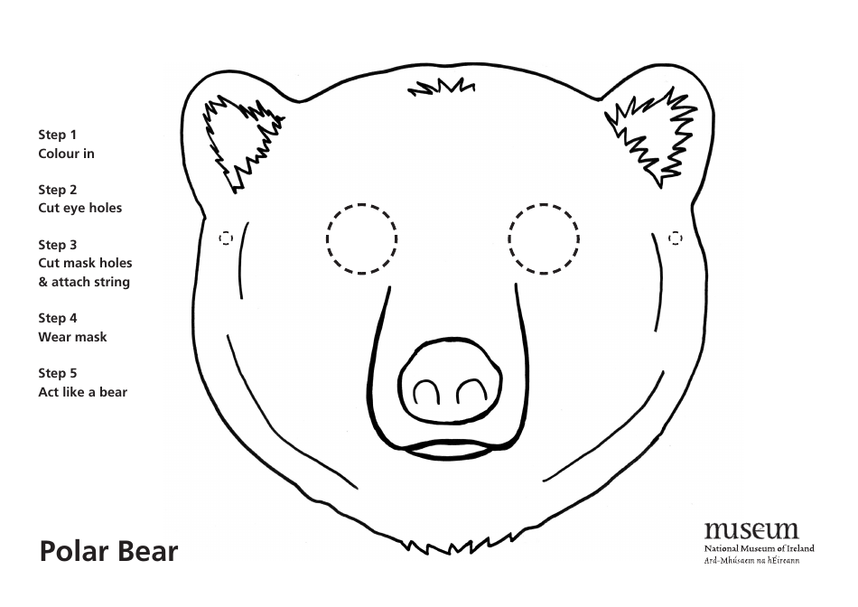 Polar Bear Mask Coloring Template, Page 1