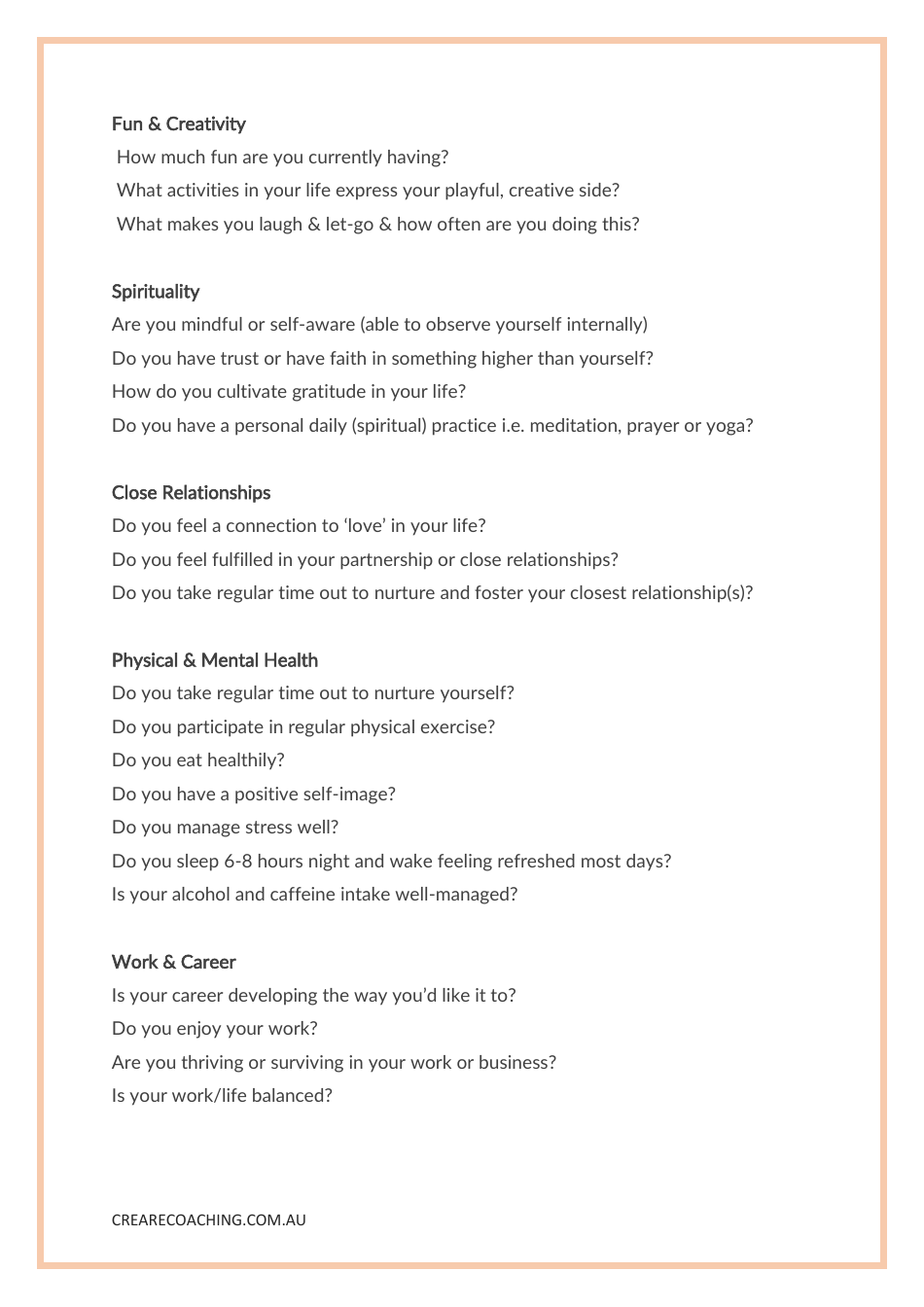 Wheel of Life Exercise  Workbook, Page 3
