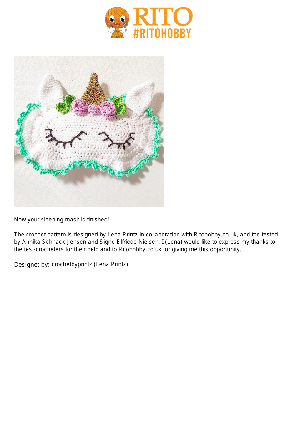 Unicorn Sleeping Mask Crochet Pattern, Page 12