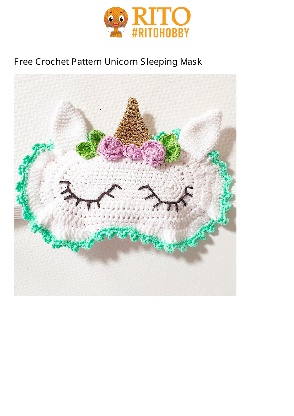 Unicorn Sleeping Mask Crochet Pattern, Page 1