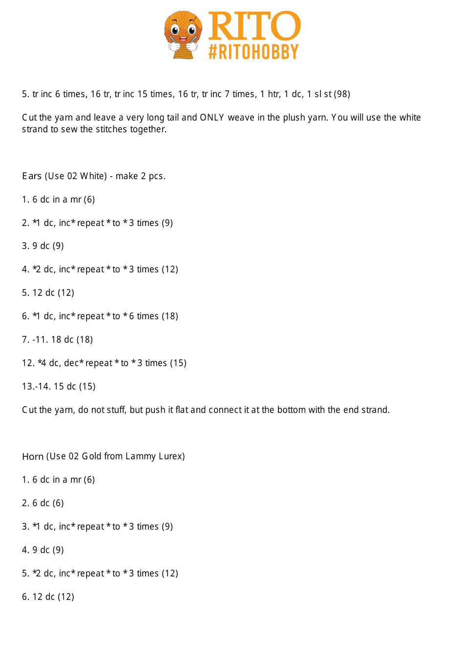 Unicorn Sleeping Mask Crochet Pattern, Page 5