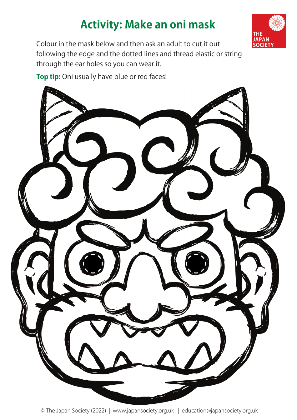Oni Mask Coloring Template - the Japan Society, Page 1