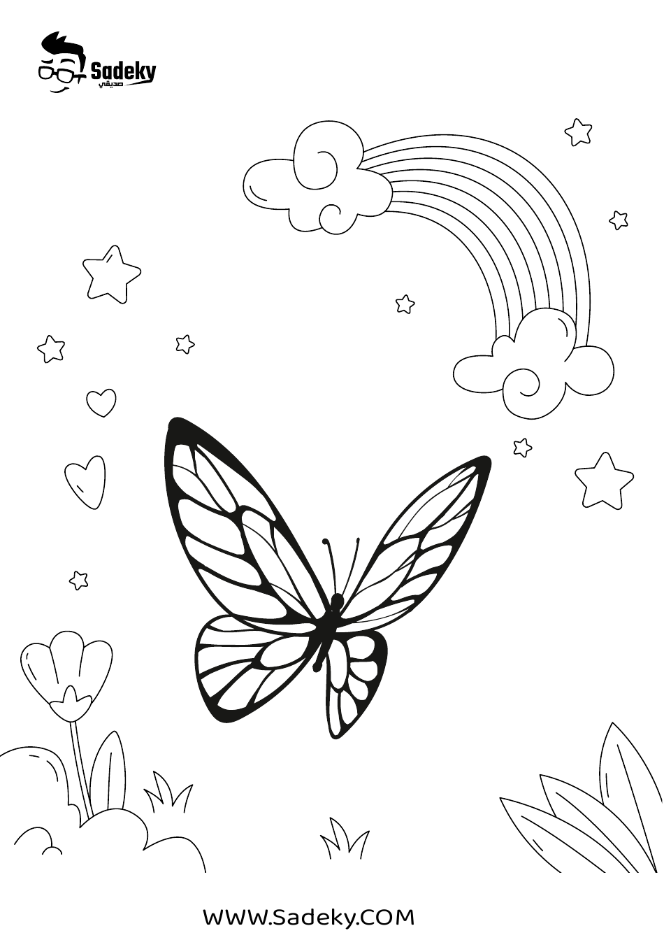 Butterfly Rainbow Coloring Page - Sadeky, Page 1