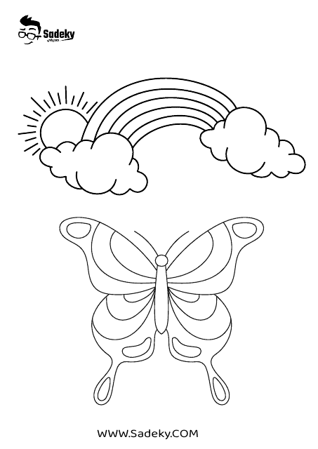 Coloring Page - Butterfly and Rainbow Download Pdf