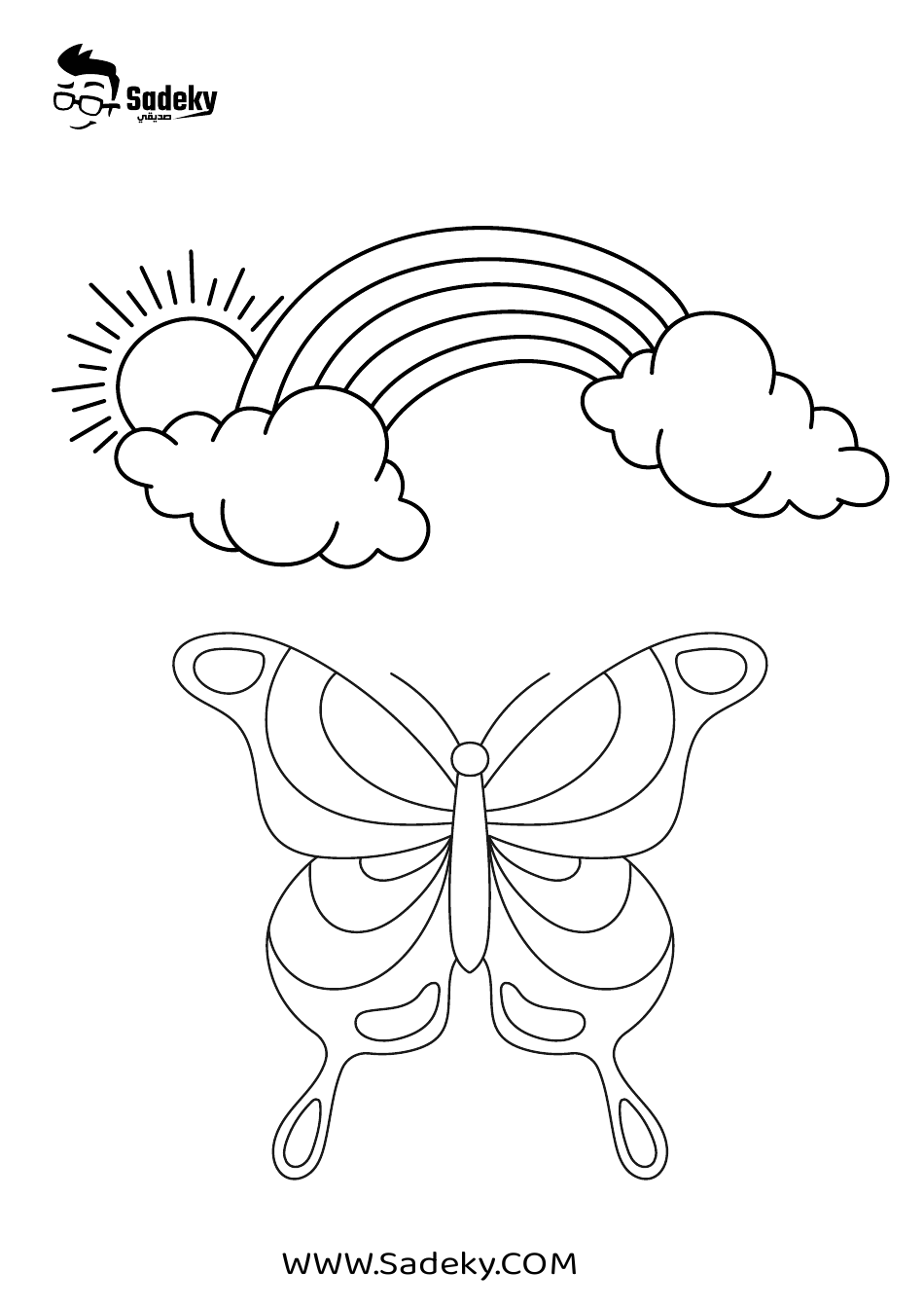 Coloring Page - Butterfly and Rainbow, Page 1