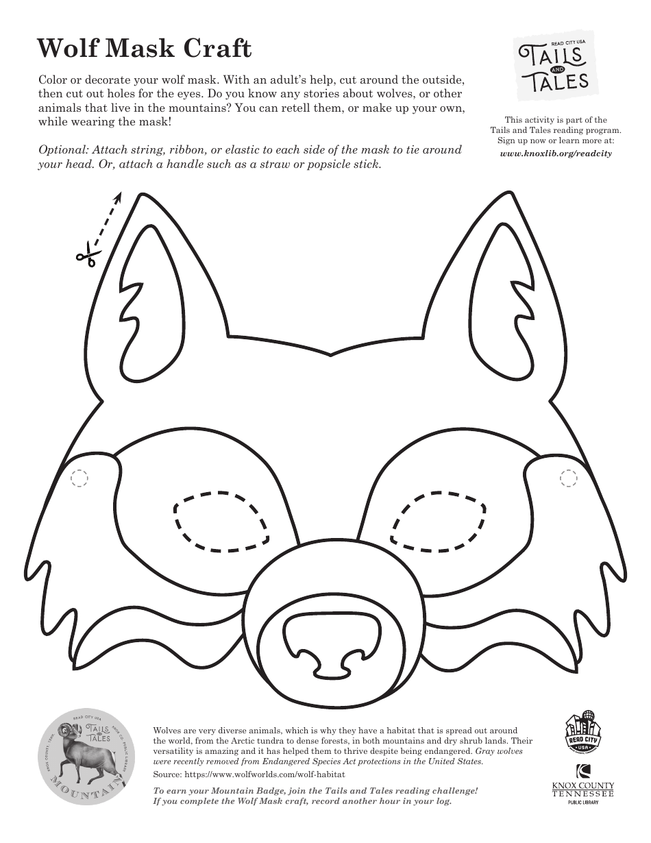 Wolf Mask Craft Template, Page 1