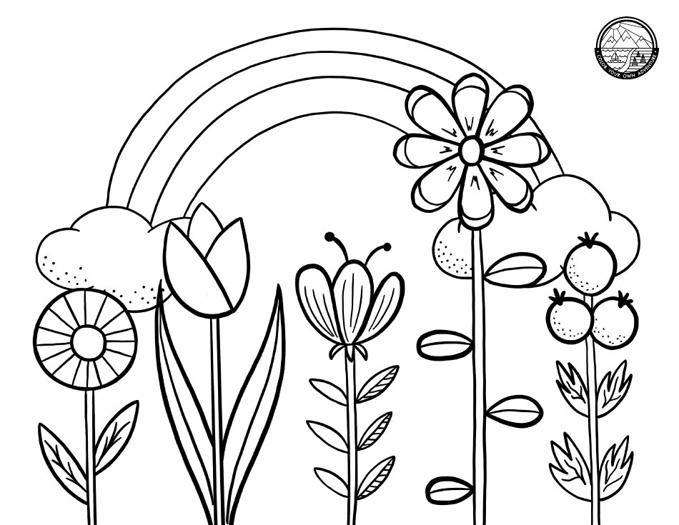 Rainbow Flowers Coloring Page, Page 1