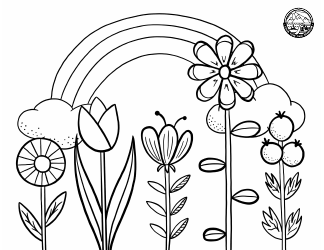 Document preview: Rainbow Flowers Coloring Page