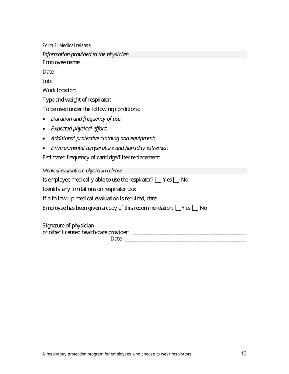 Respiratory Protection Program for Employees Who Choose to Wear Respirators - Oregon, Page 10