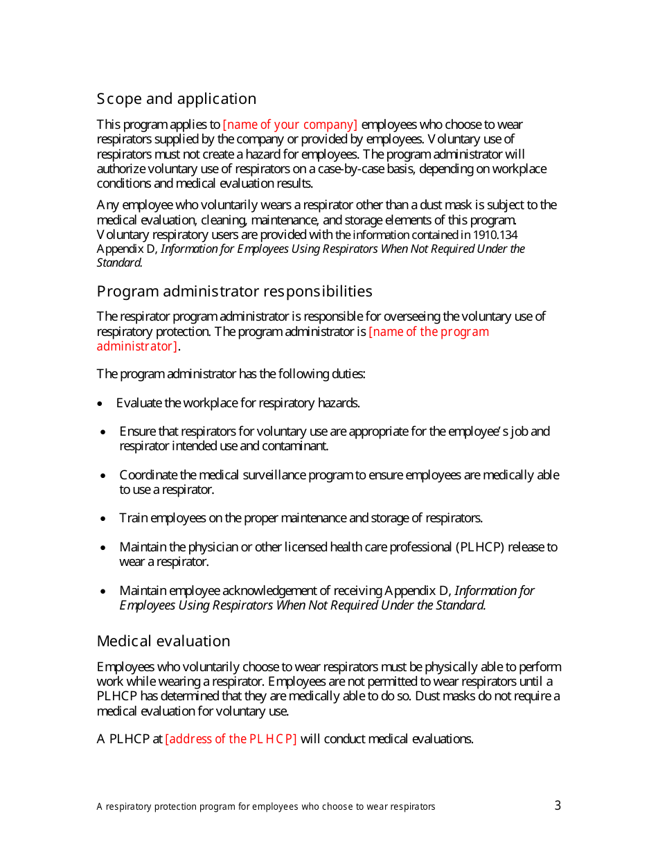 Respiratory Protection Program for Employees Who Choose to Wear Respirators - Oregon, Page 3