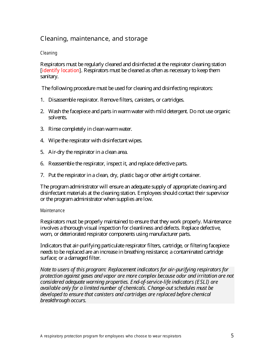 Respiratory Protection Program for Employees Who Choose to Wear Respirators - Oregon, Page 5
