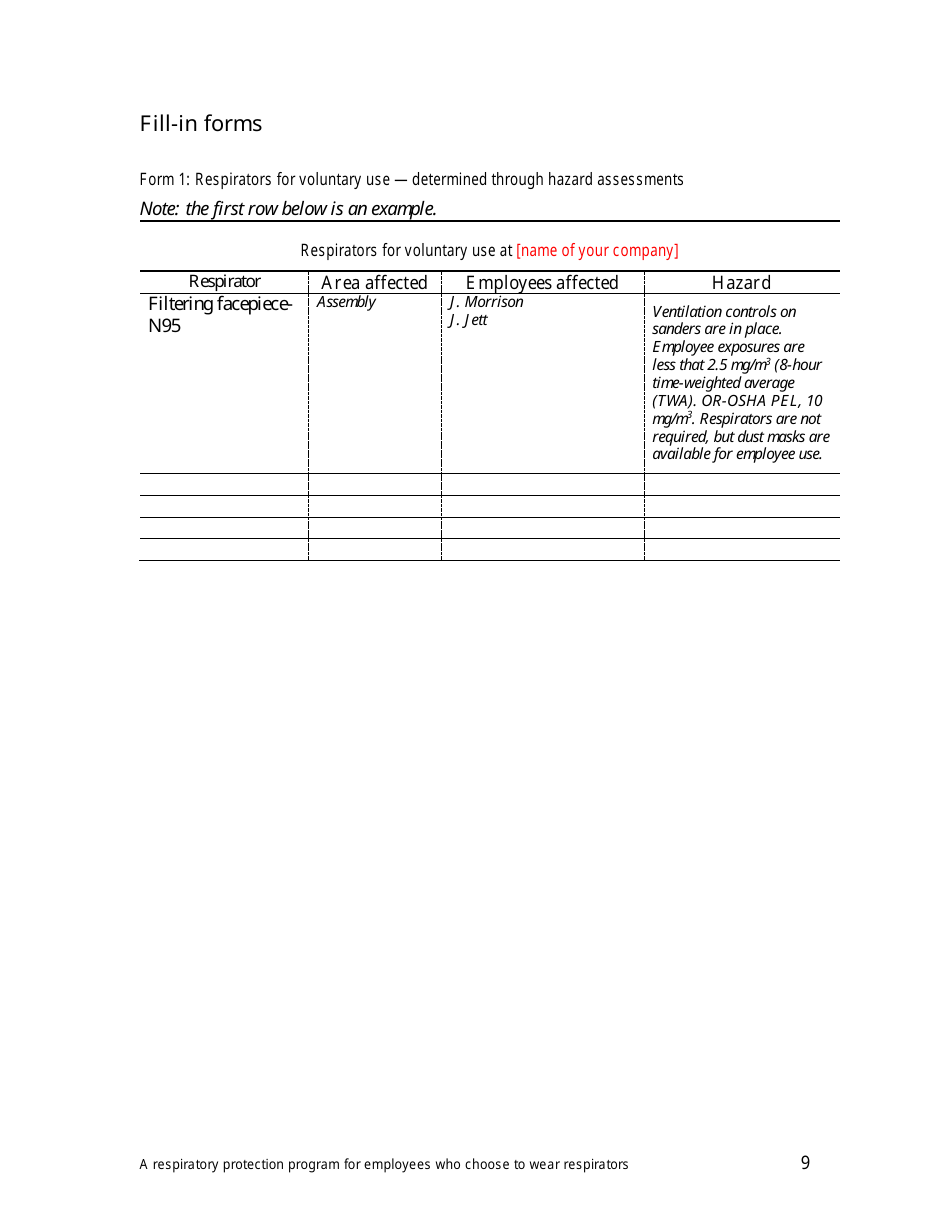 Respiratory Protection Program for Employees Who Choose to Wear Respirators - Oregon, Page 9