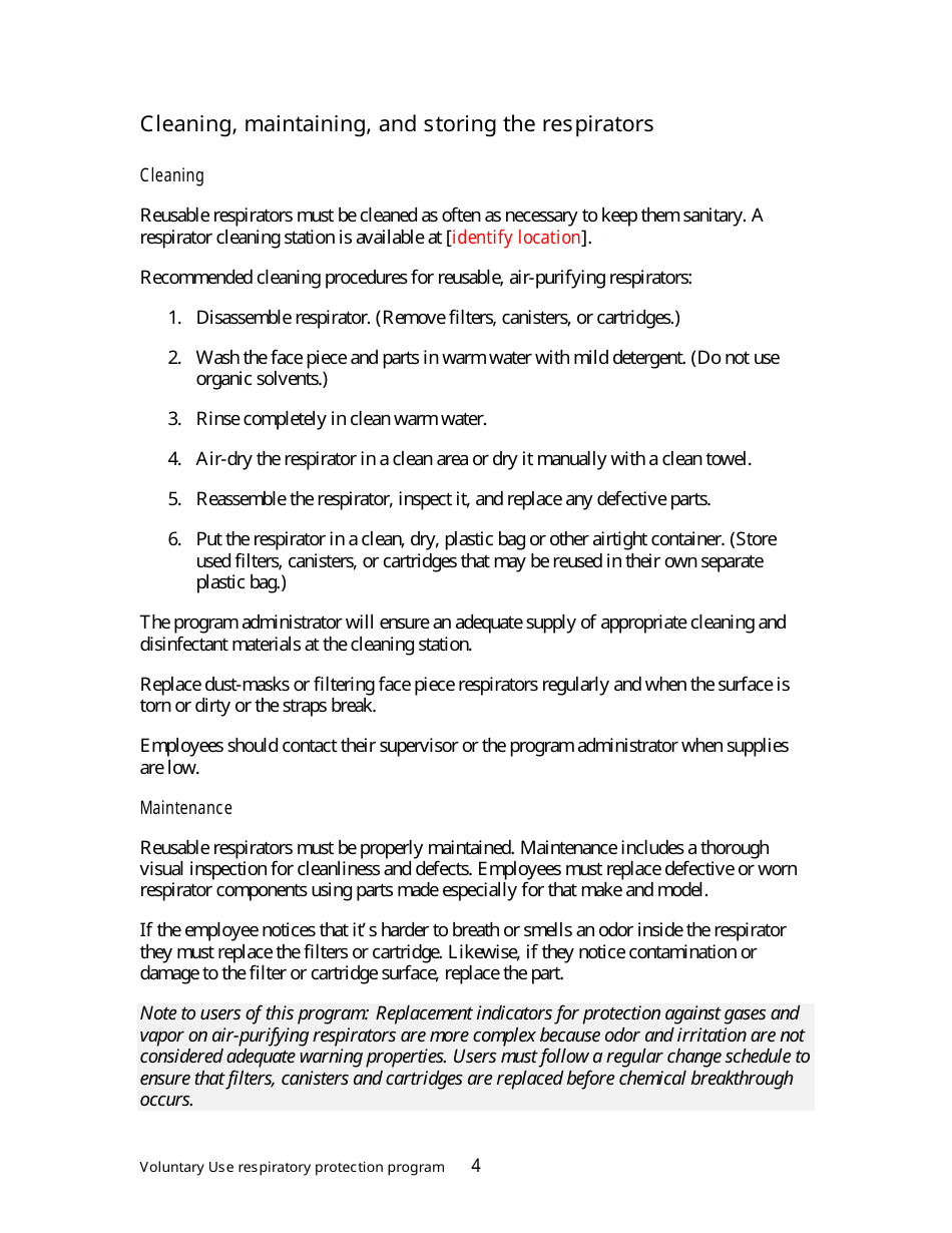 Oregon Respiratory Protection Program for the Voluntary Use of