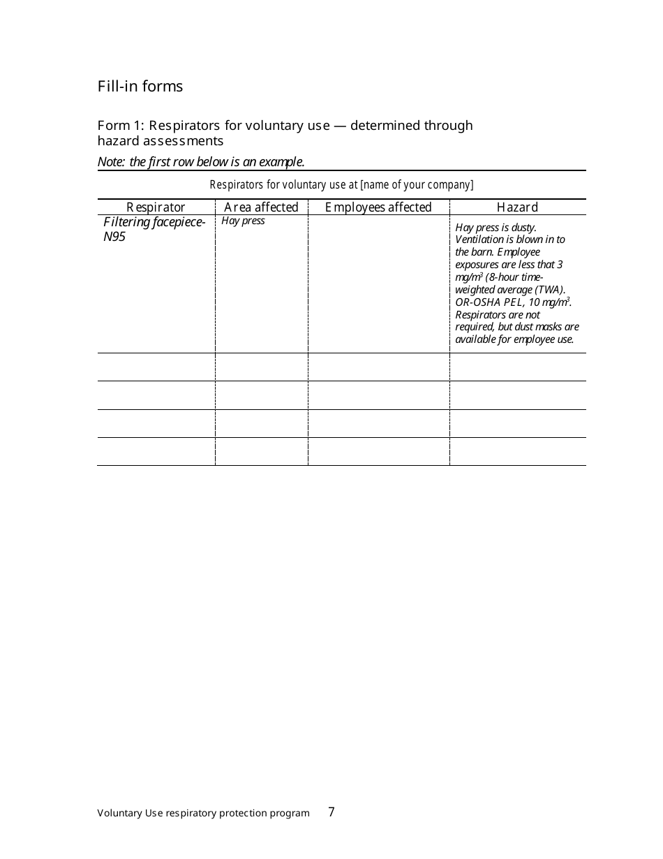 Oregon Respiratory Protection Program for the Voluntary Use of